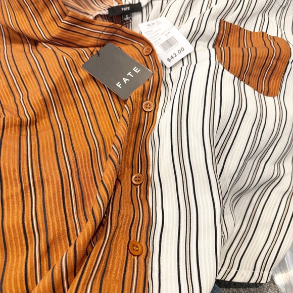 Fate Striped Colorblock Button Down Shirt Womens Size Small Boho Patchwork NWT - Picture 5 of 8